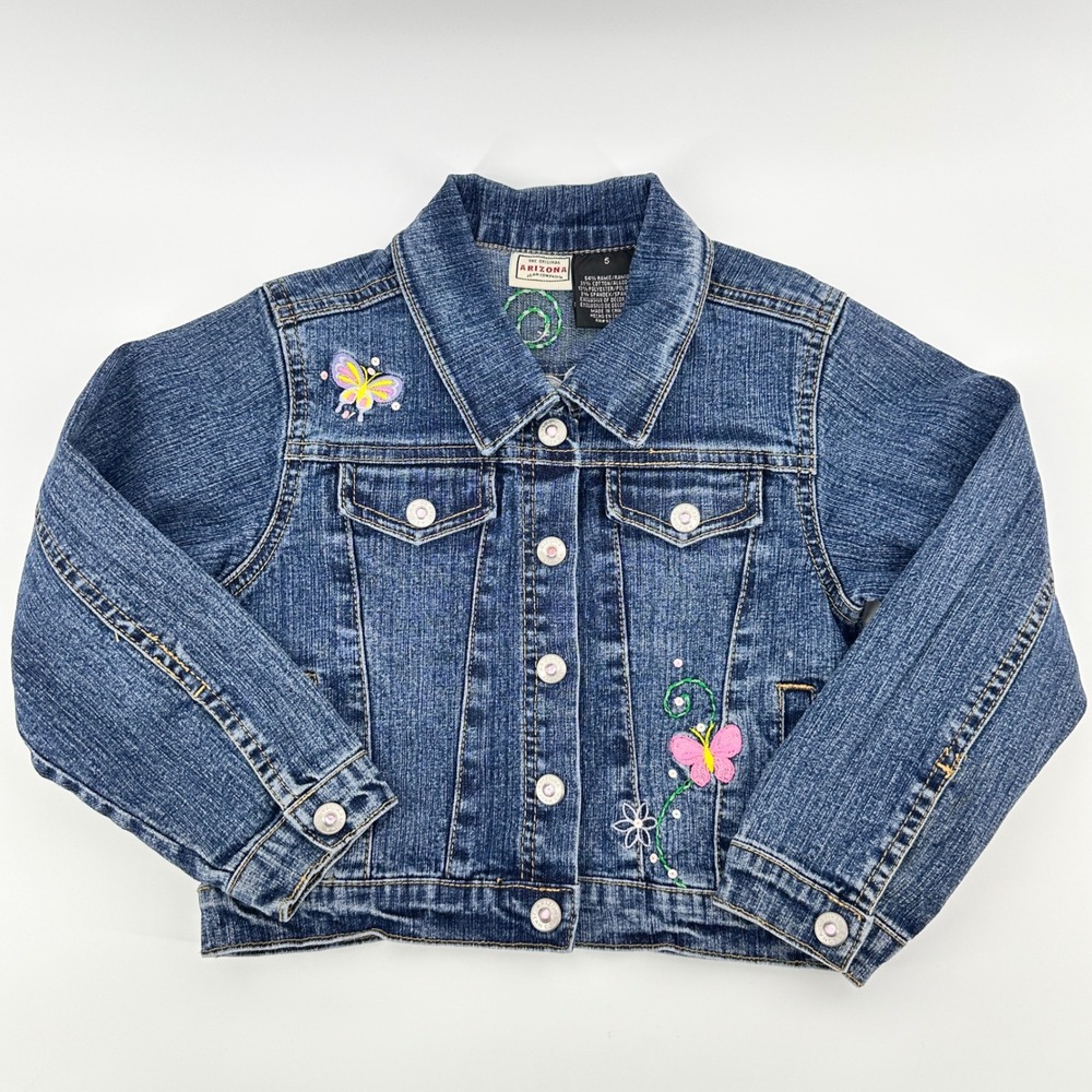 Arizona Jean Company Girls Size 5 Denim‎ Jacket Butterfly Embroidery